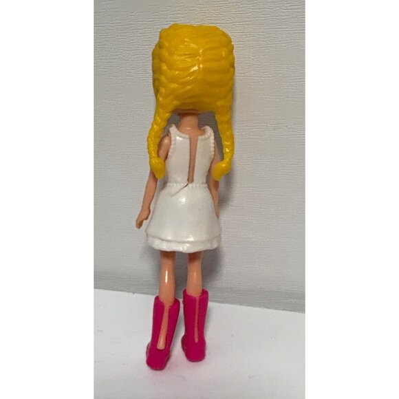 Polly Pocket Mini Doll Yellow Braided Hair White Yellow Dress Pink Boots 3.5" - Picture 4 of 9